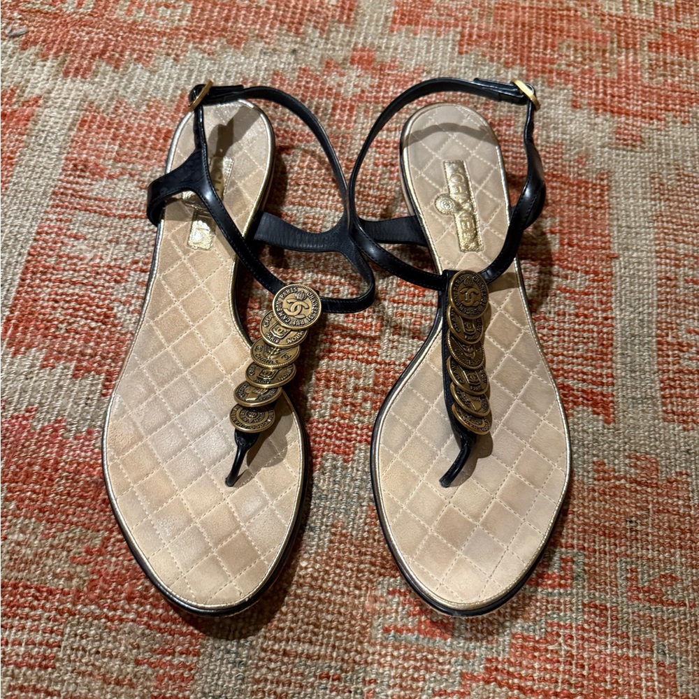 Chanel Black and Gold coin strap Women's Sandals - Picture 5 of 5
